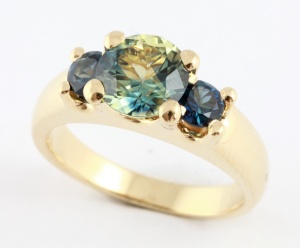 Yellow Gold, colour banded Sapphire Engagement Ring, Gold River Jewellers, Brisbane, QLD.