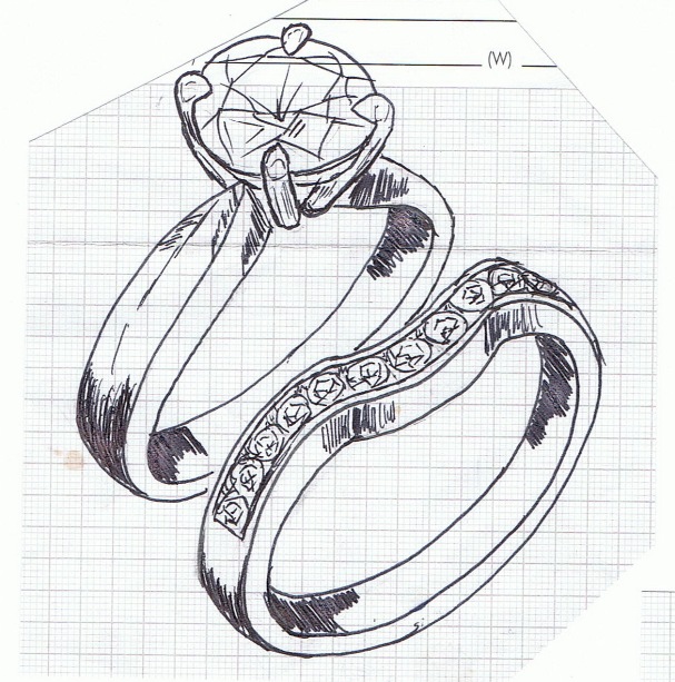 A hand sketched design from one of our onsite jewellers