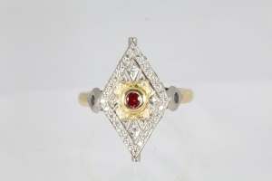 Two tone 18ct black and white diamond and Burmese ruby dress ring_8857