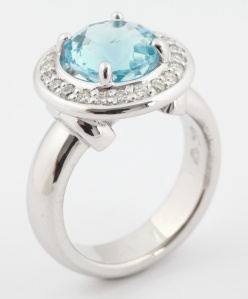 White Gold, Topaz and Diamond dress ring with a round top. Gold River Jewellers, Brisbane. 