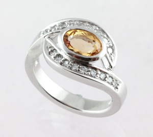White Gold, Yellow Topaz and Diamond engagement ring, Gold River Jewellers, Brisbane.
